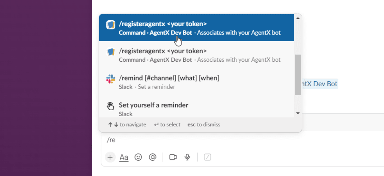 use command to connect slack app with ai agent chatbot