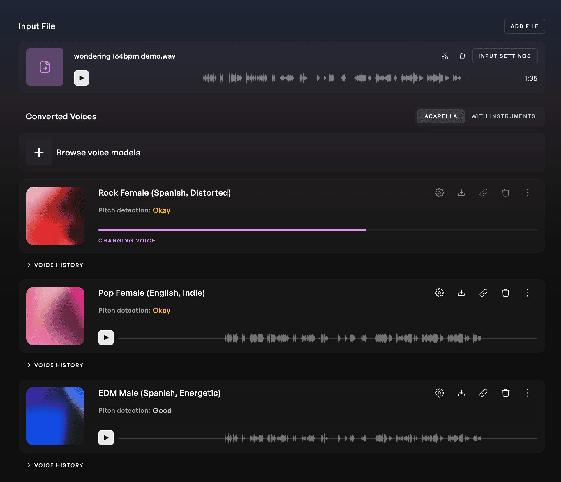 AI voices loading a voice change in Kits Studio