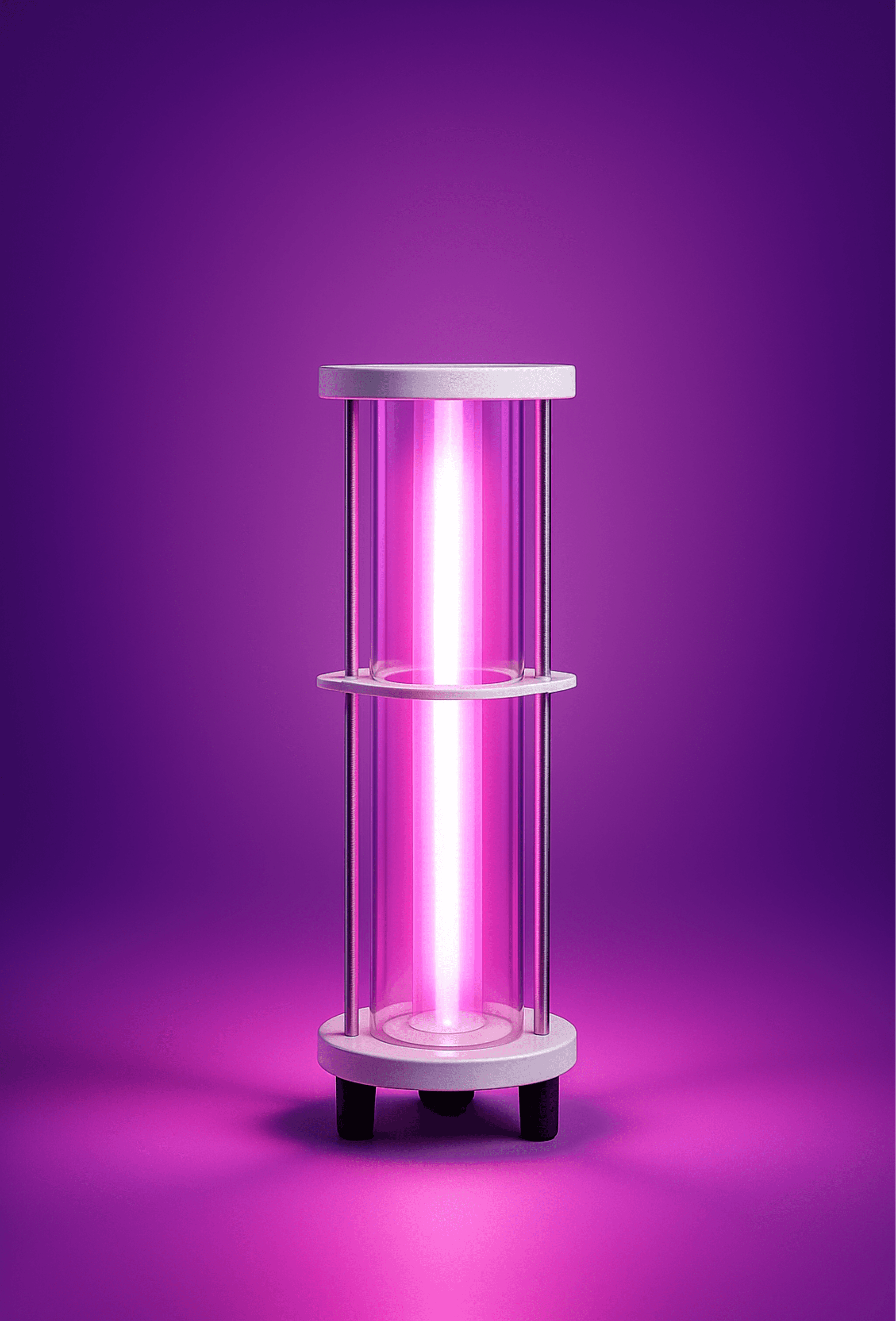 Urządzenie z zimną plazmą – cylindryczna szklana tuba z różowo-białym światłem wewnątrz, element laboratorium technologicznego