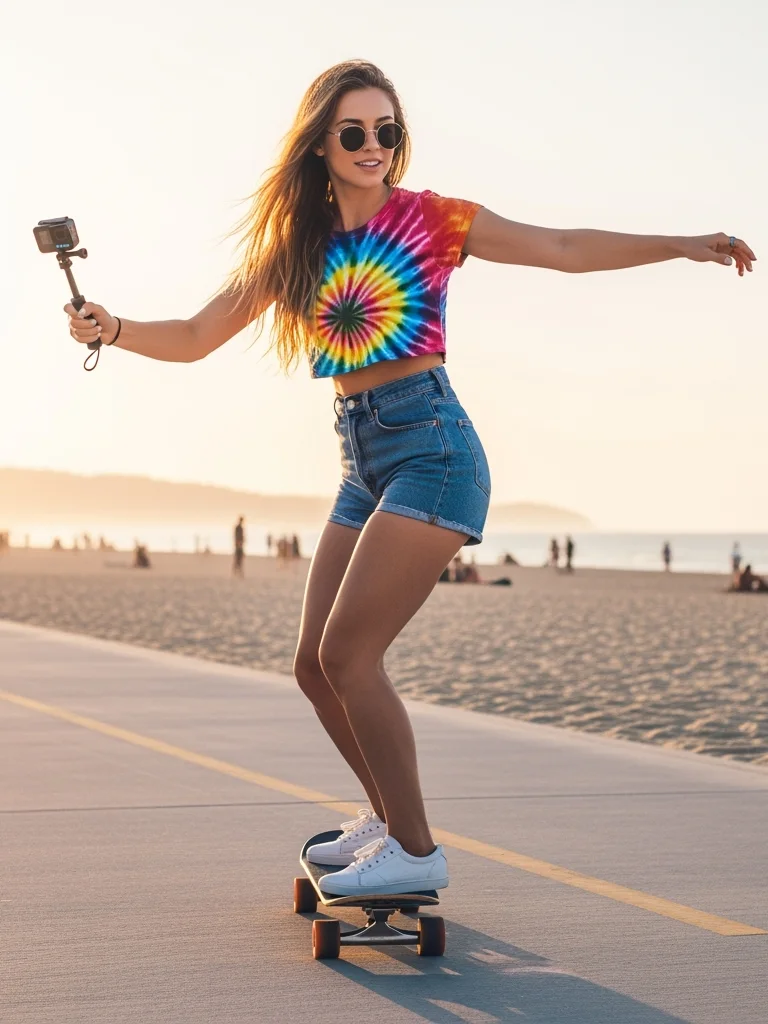 ai person generator full-body creates a teenage girl skateboarding outdoors