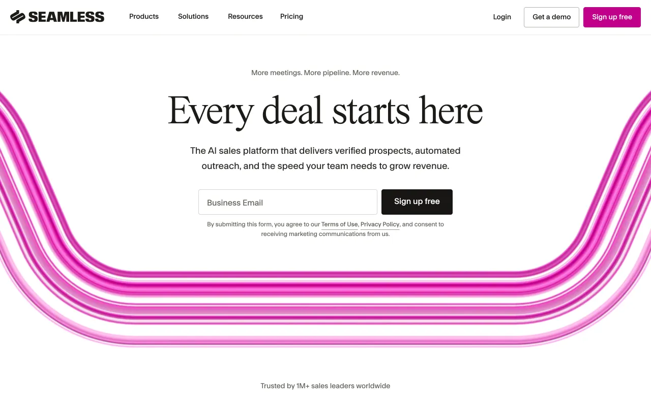 Seamless.AI homepage, real-time B2B contact discovery