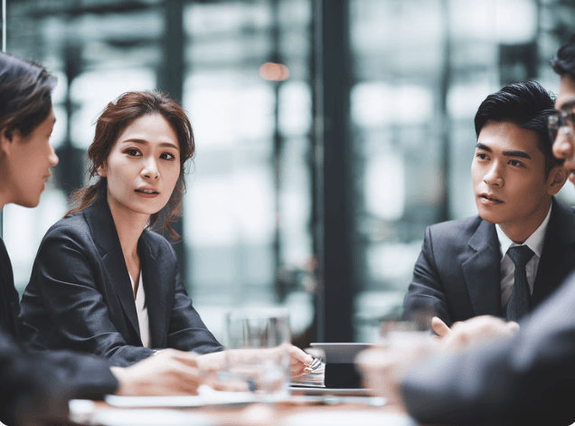 Business professionals having a serious discussion in a modern office