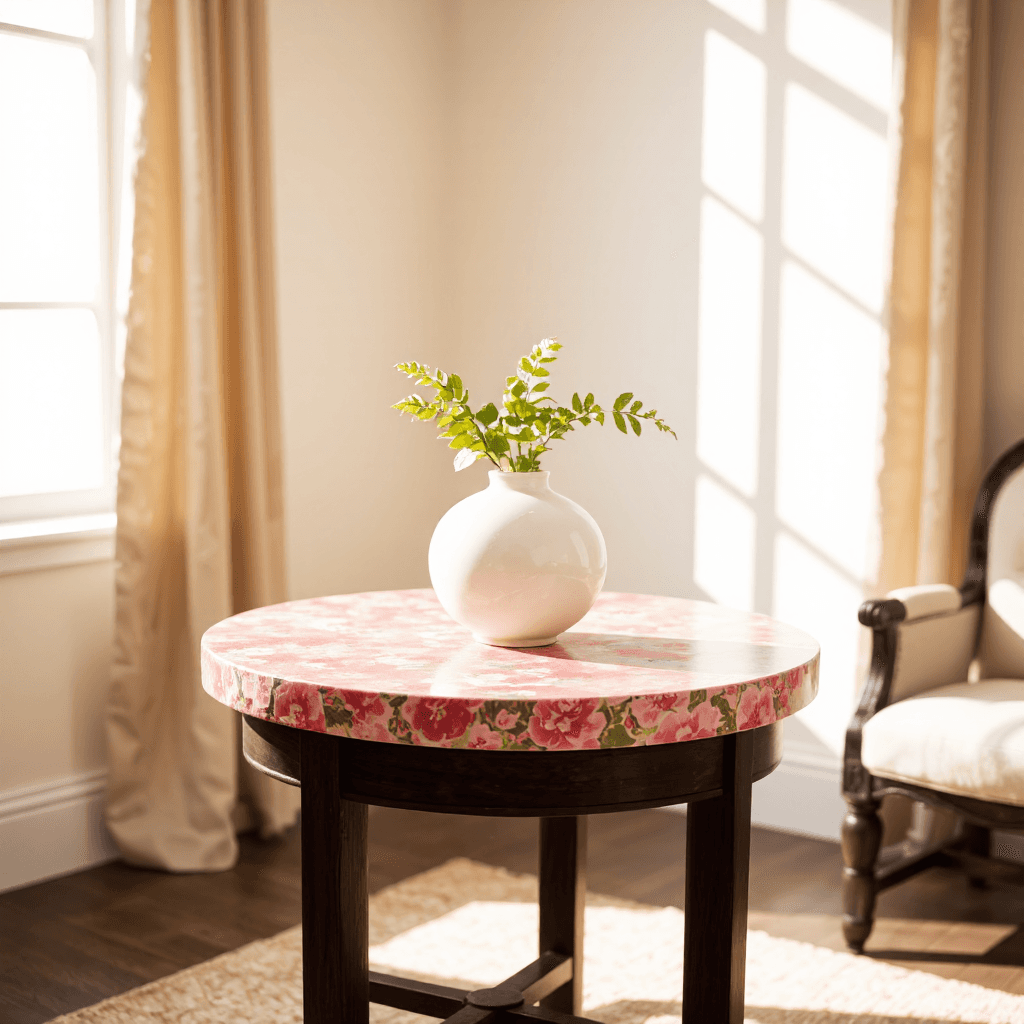 product photography of decorative table with a floral design