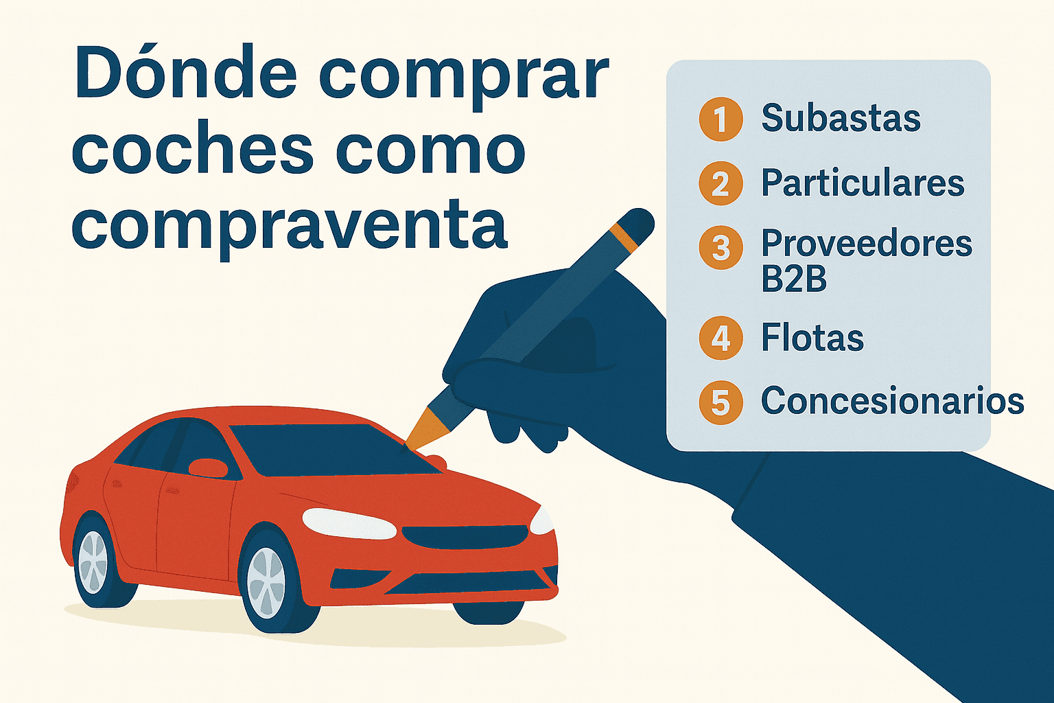 Where to buy cars: Auctions, private sellers, B2B, fleets, and dealerships.