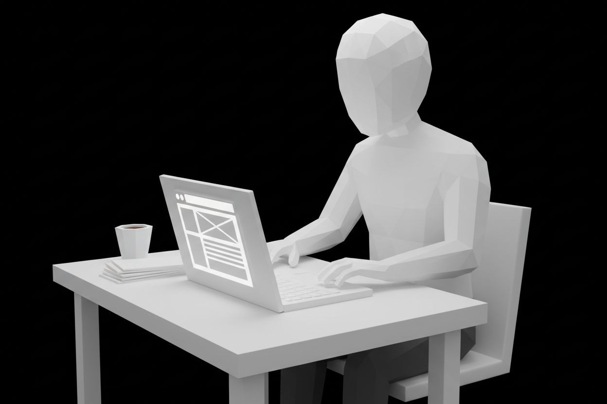 Small business owner reviewing a website on a laptop