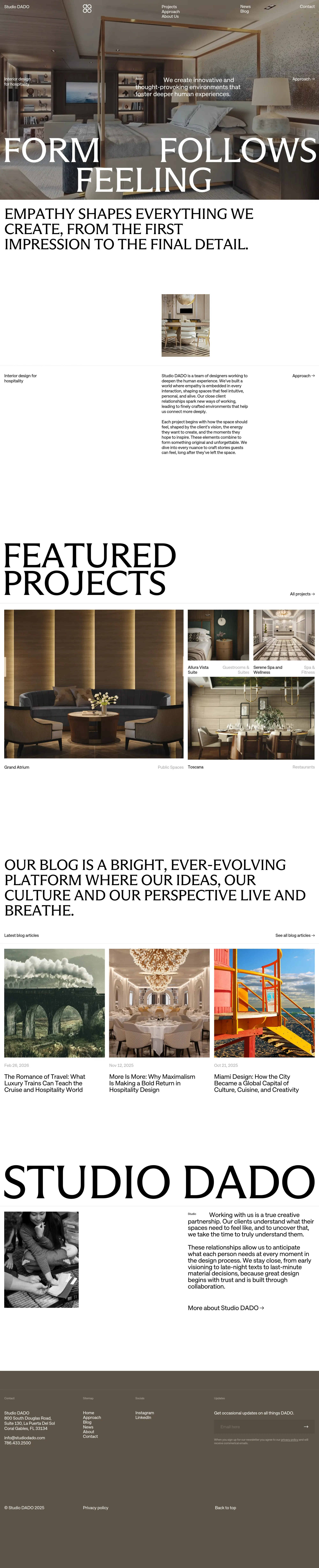 Studio Dado portfolio page screenshot showcasing Design and Furniture & Interiors design