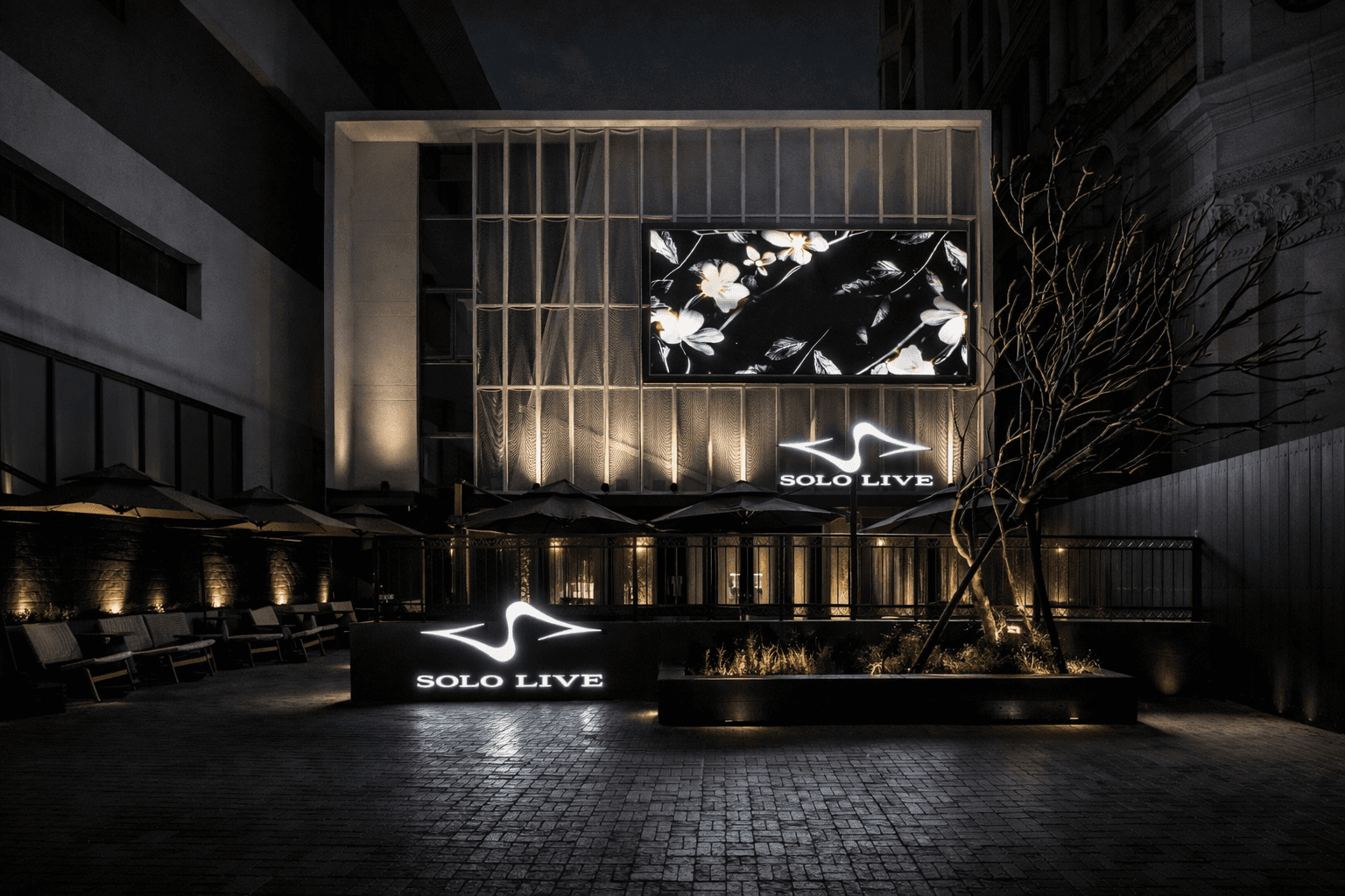 Solo Live入口立面與夜間景觀設計