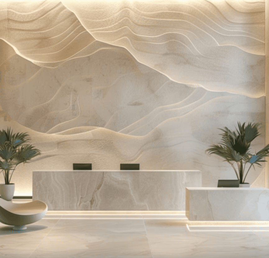 Modern curved staircase with warm ambient lighting