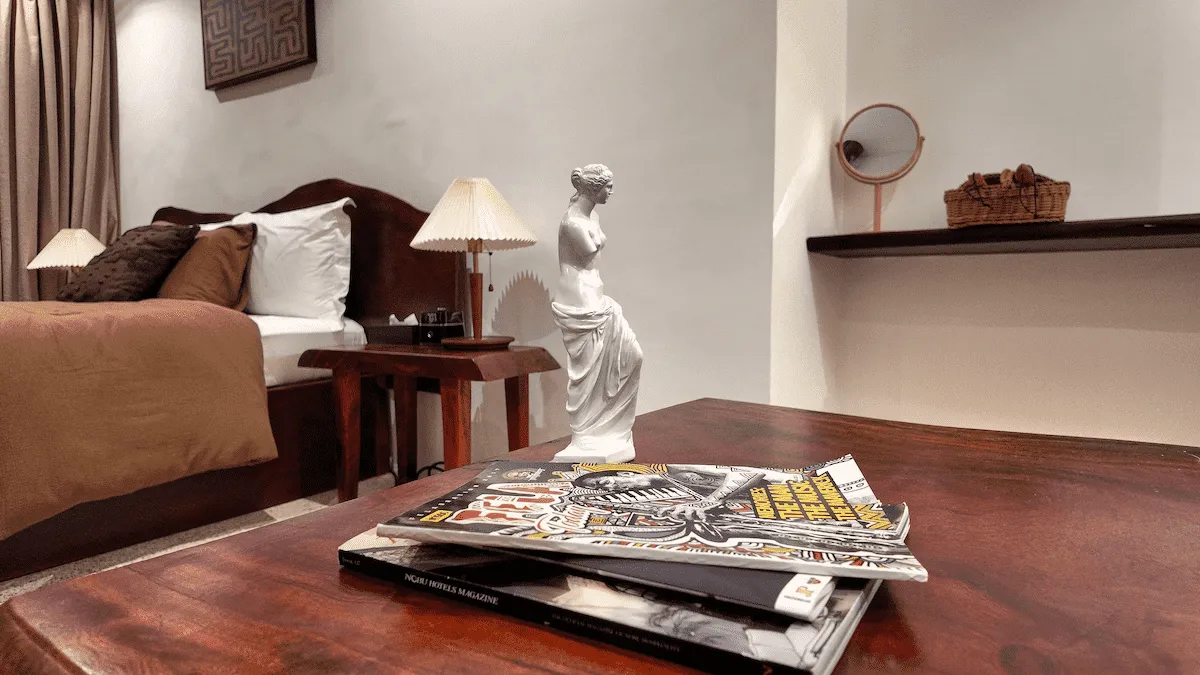 close up of bedside table