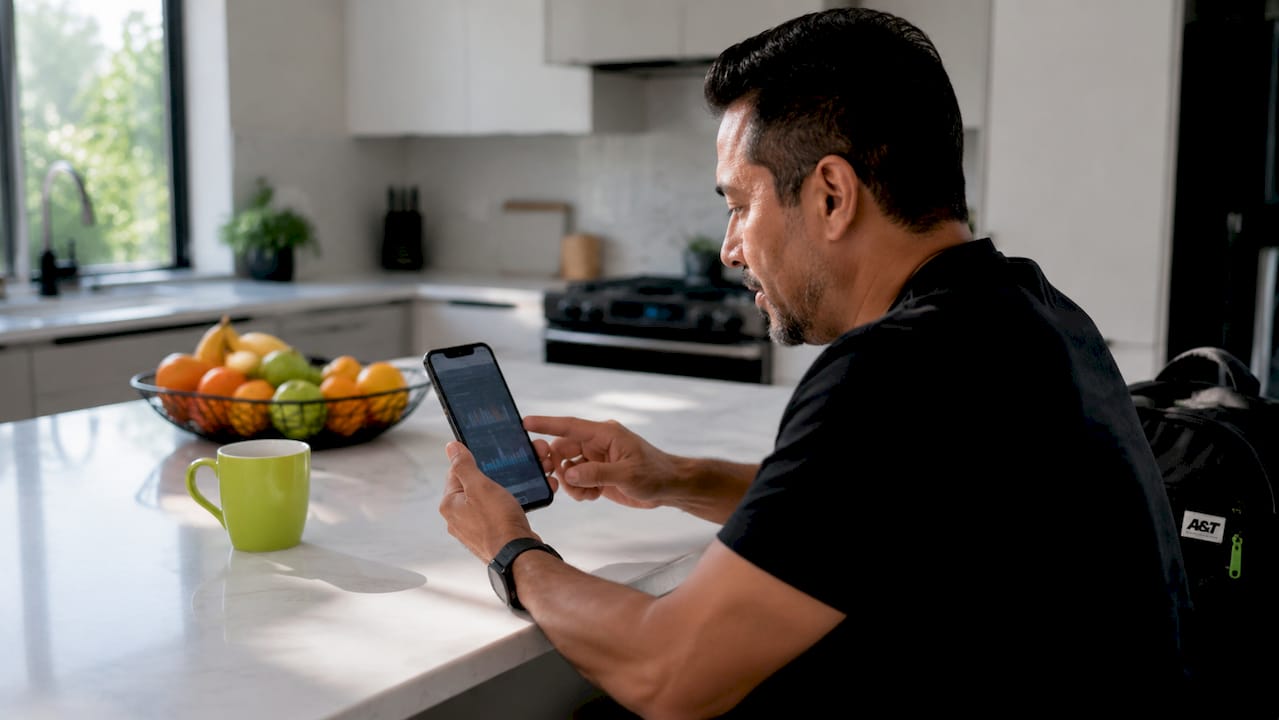 Hands using mobile analytics on smartphone