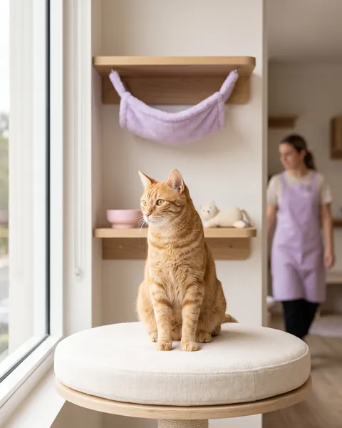 Ginger cat on a window perch in the cat loft