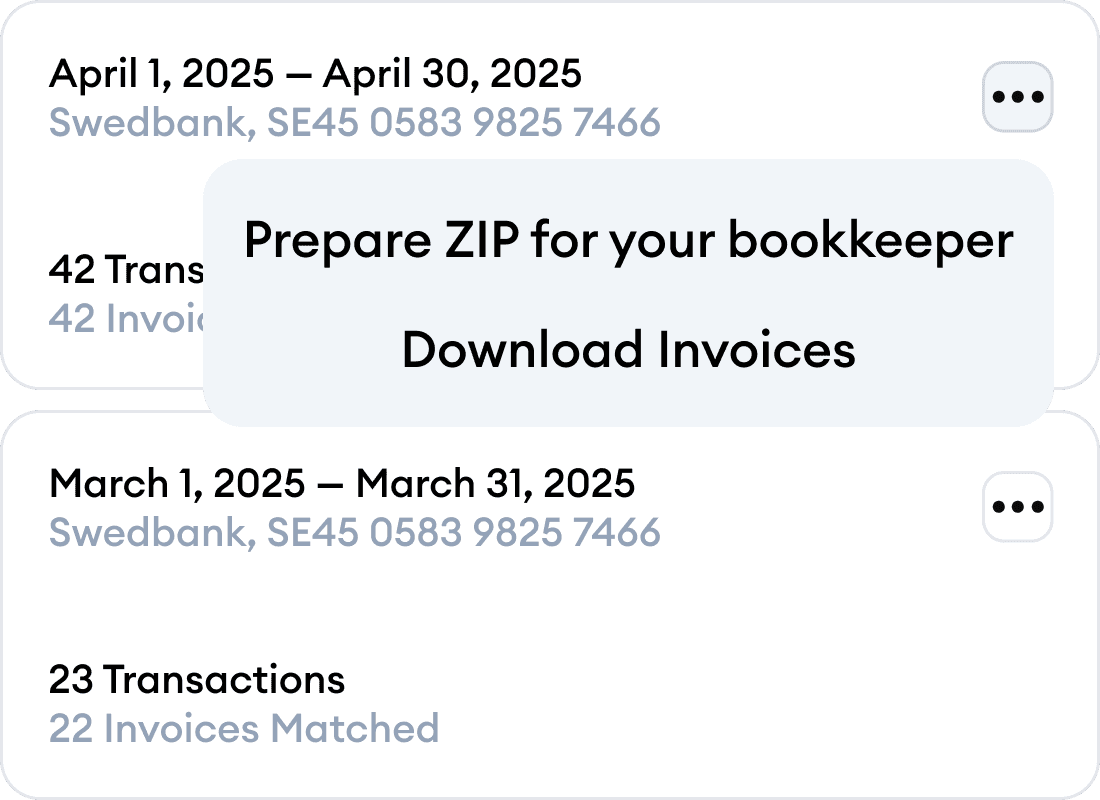 Reconciliation Export Interface – User can download a ZIP file containing all recurring invoices for the bookkeeper.