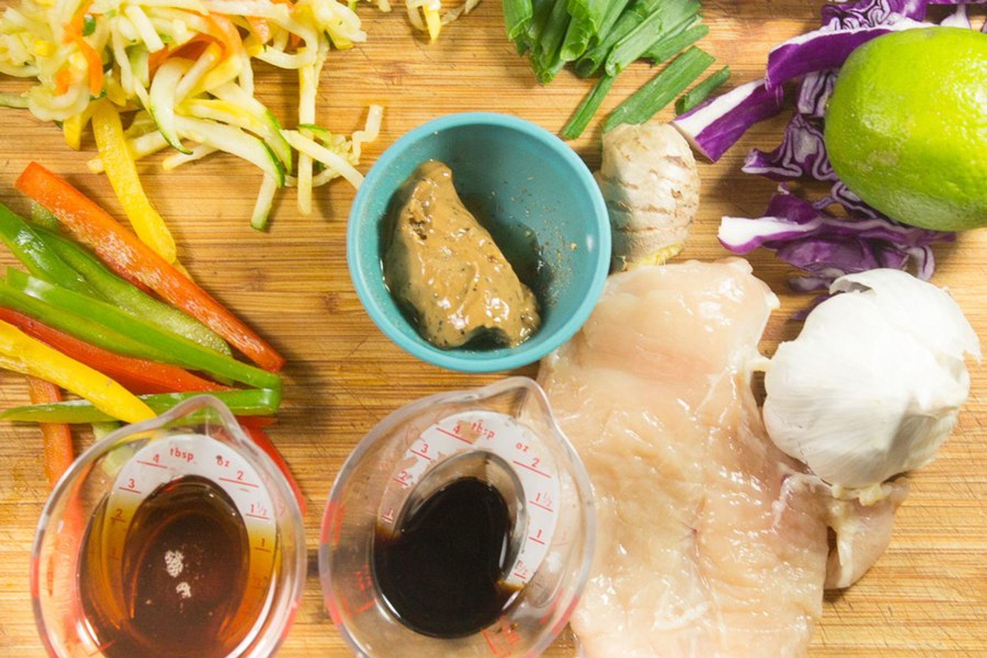 ingredients for chicken pad thai with veggie noodles