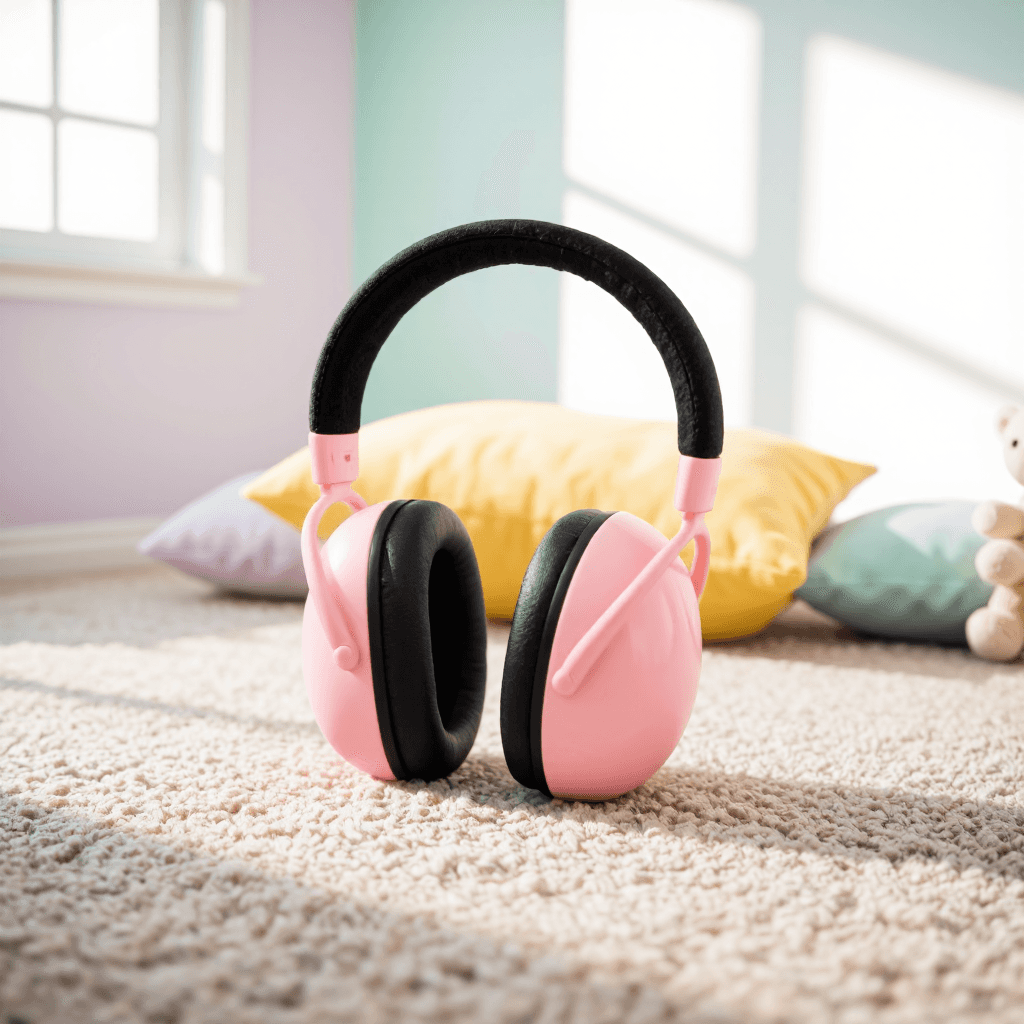 product photography of a pair of children's earmuffs designed for noise protection