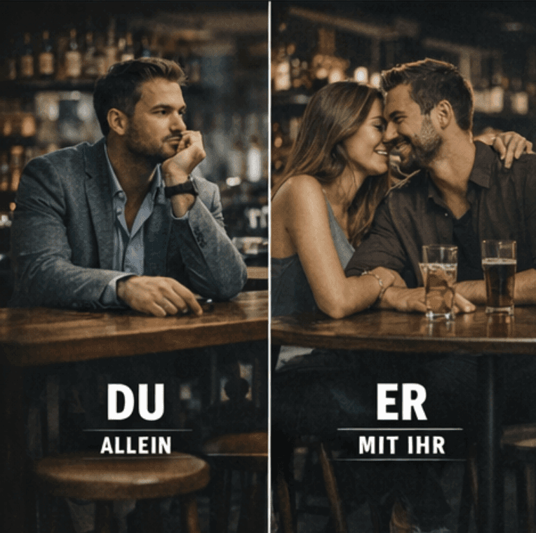 ein mann alleine in einer bar, neben einem mann mit einer frau in einer bar