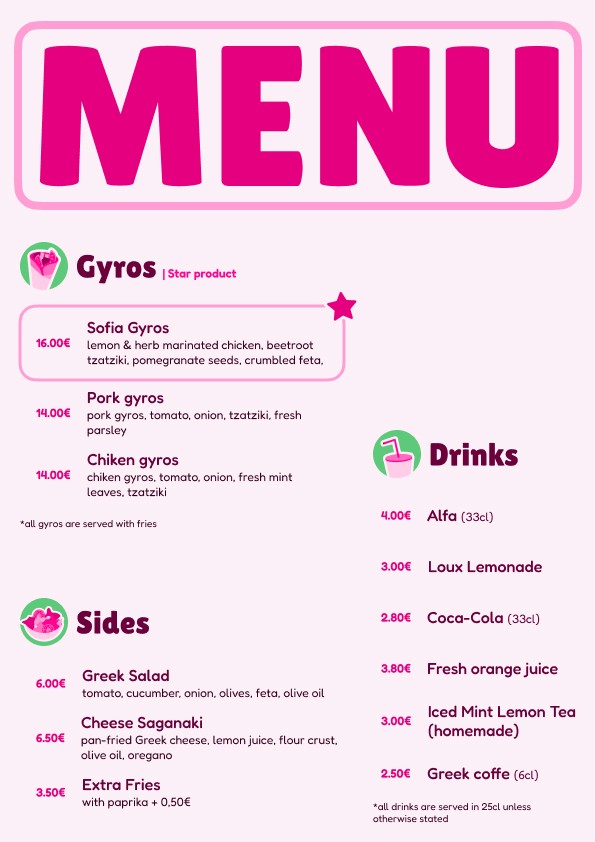 Sofia's - Menu
