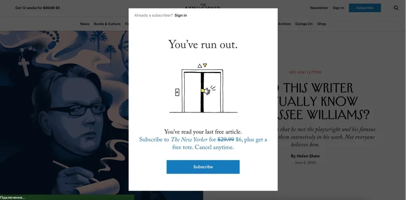 The New Yorker subscription lightbox example