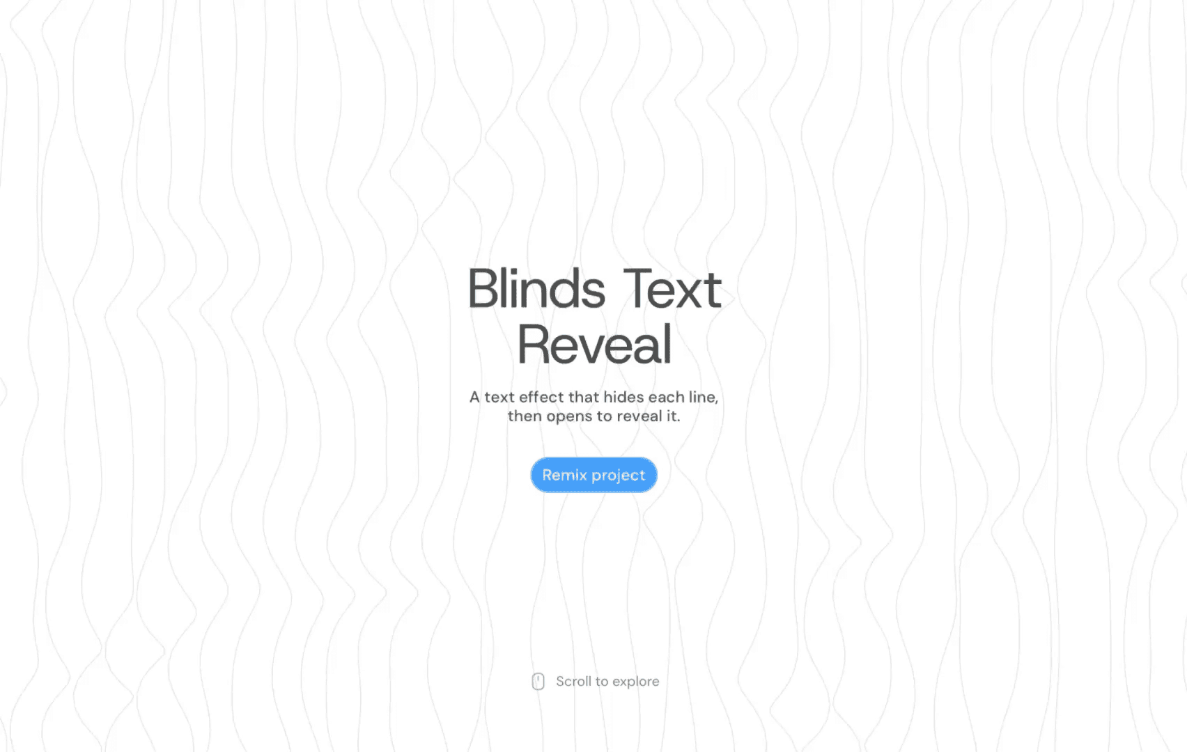 Landing page for a Blinds Text Reveal project.