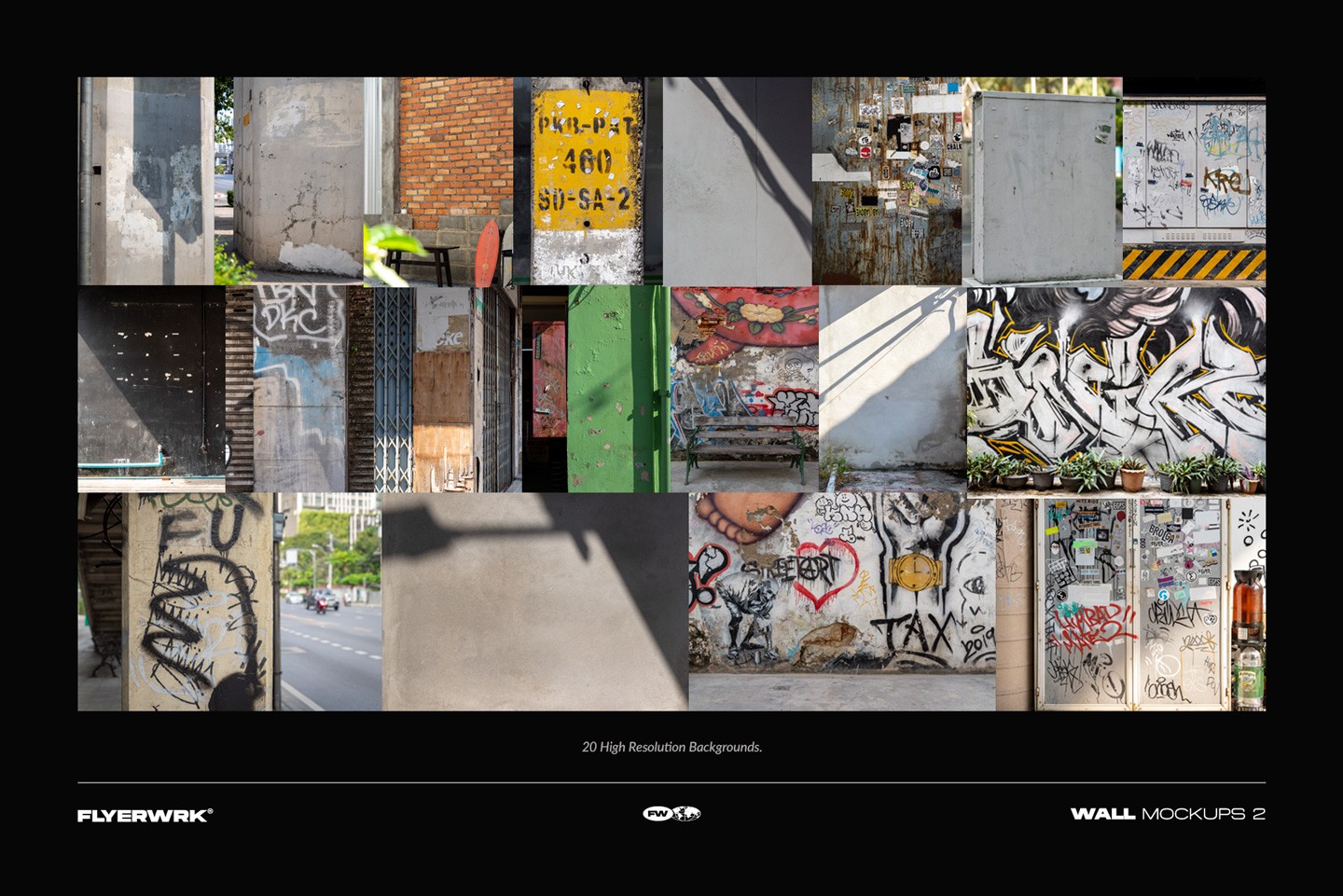 Urban wall background textures collection used for poster mockups