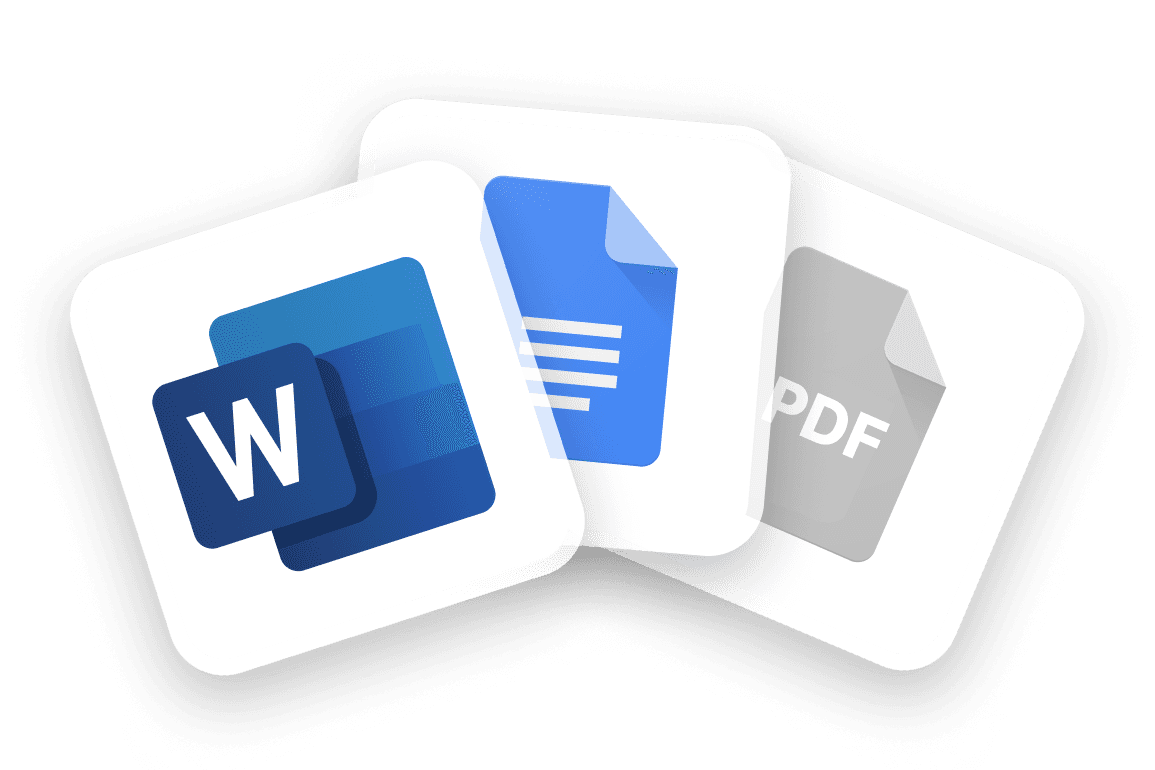 microsoft word, google docs, and PDF logos