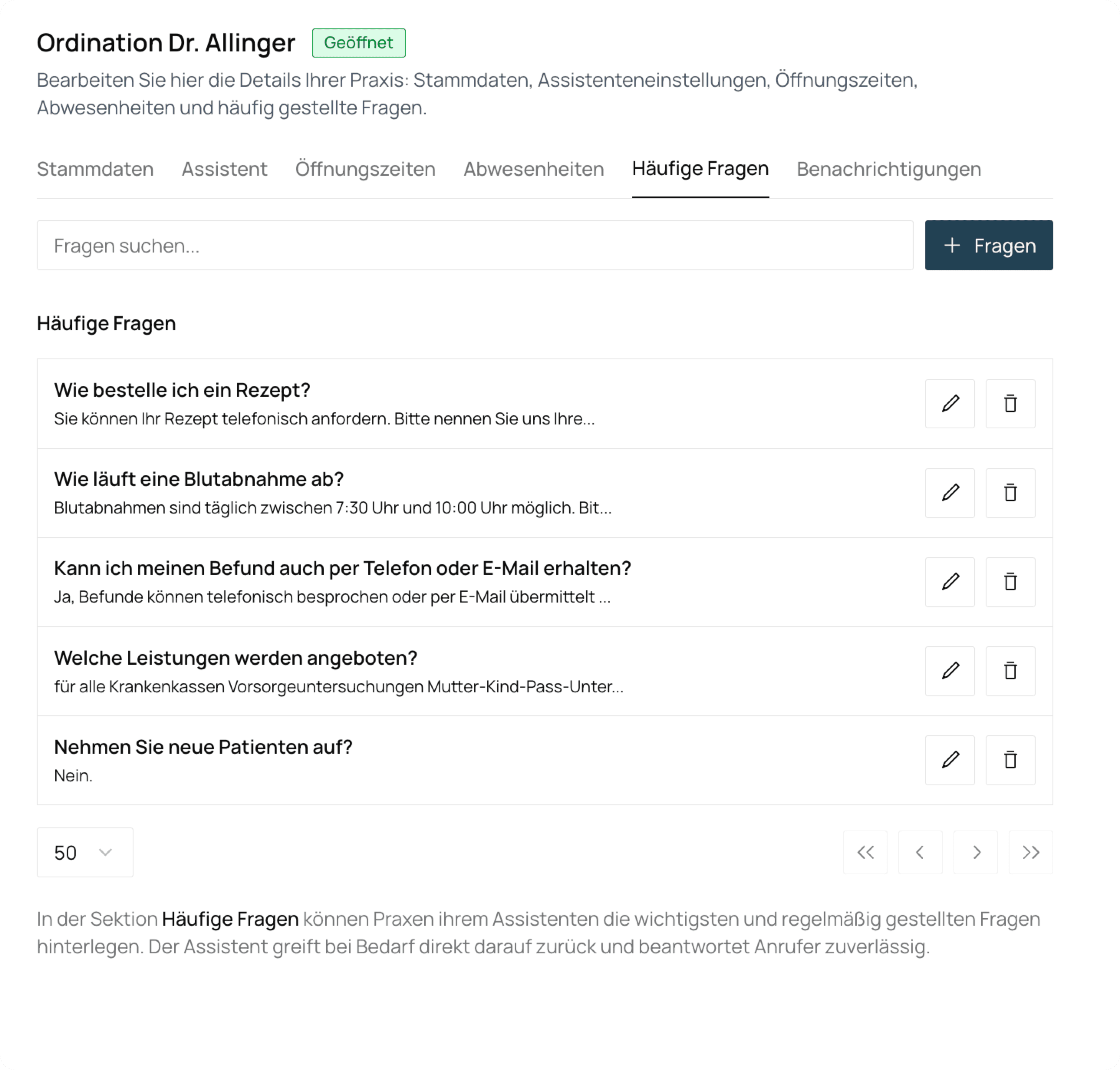 Screenshot FAQ Sektion