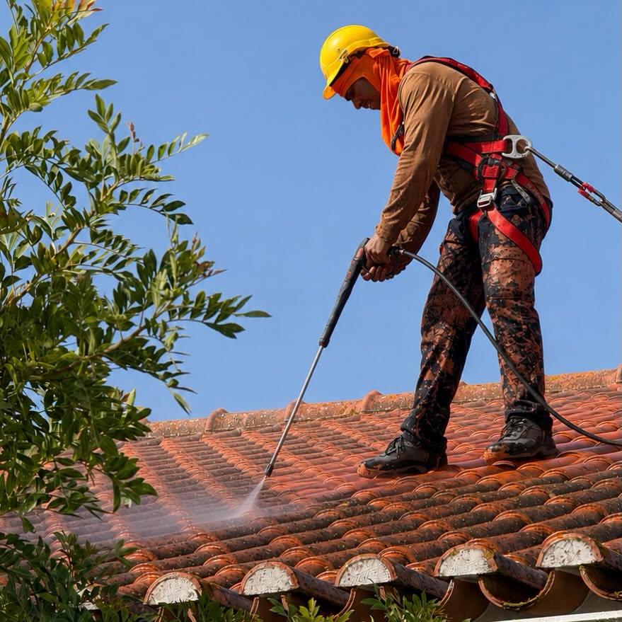 Woman wearing yellow gloves cleaning wooden surface