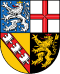 Wappen des Bundeslandes Saarland: Gevierteltes Wappen mit Löwe, Kreuz, Adler und Balken.