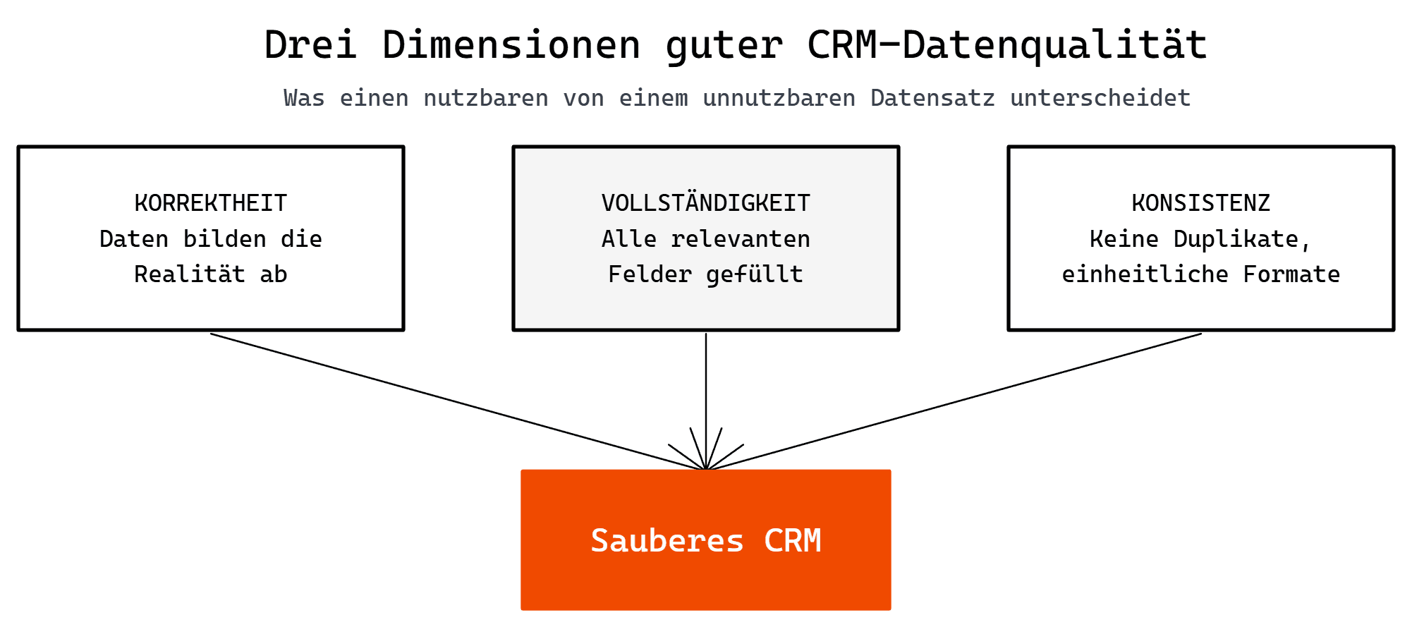 Schaubild: Drei Dimensionen der CRM-Datenqualität