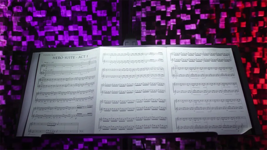 Orchestral music printed on music stand