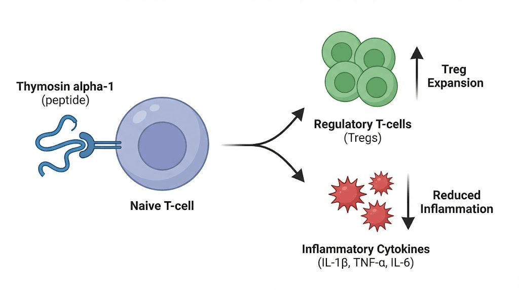 Thymosin alpha-1 peptide mechanism for autoimmune immune modulation