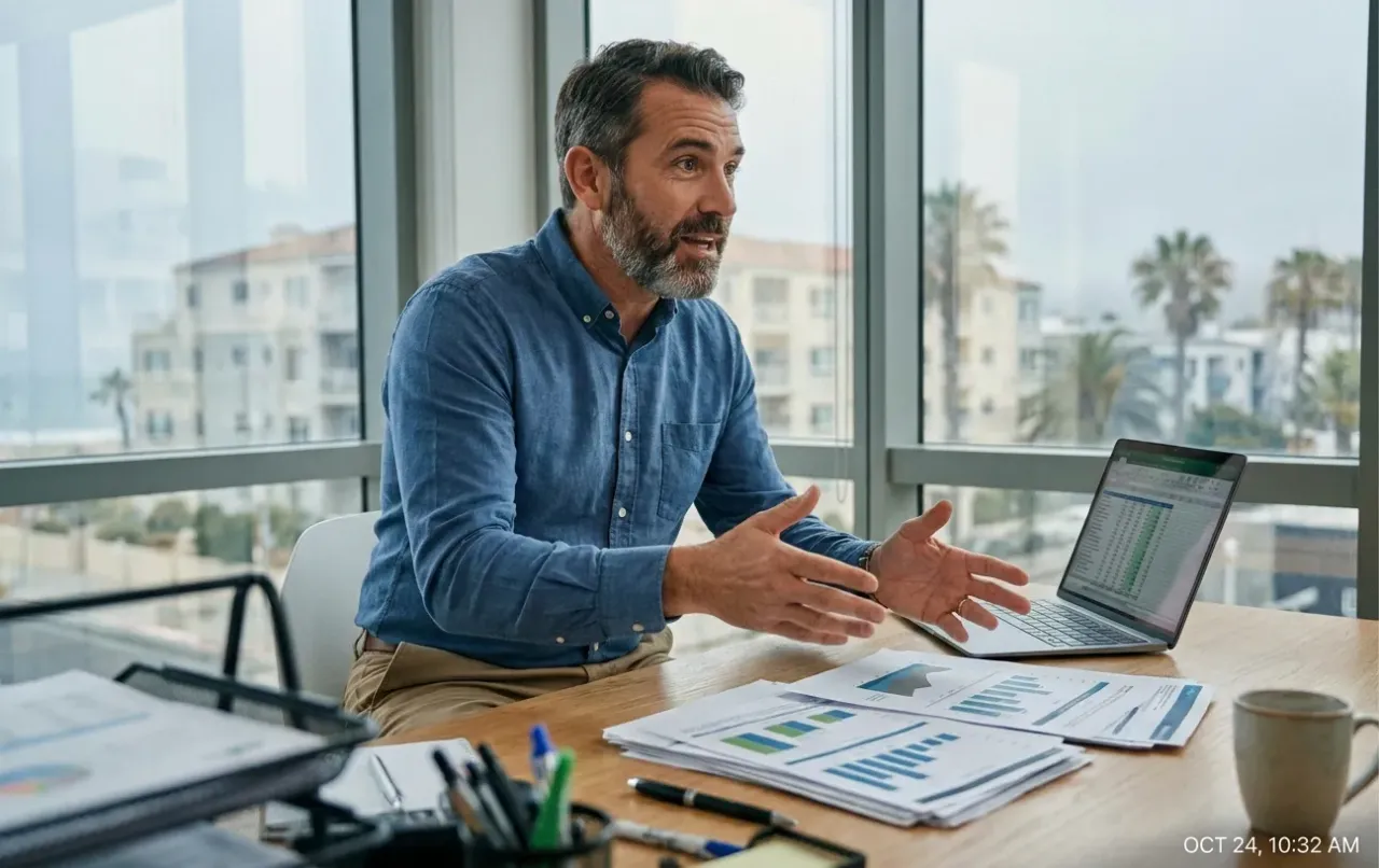 A man sitting at a table with a laptop