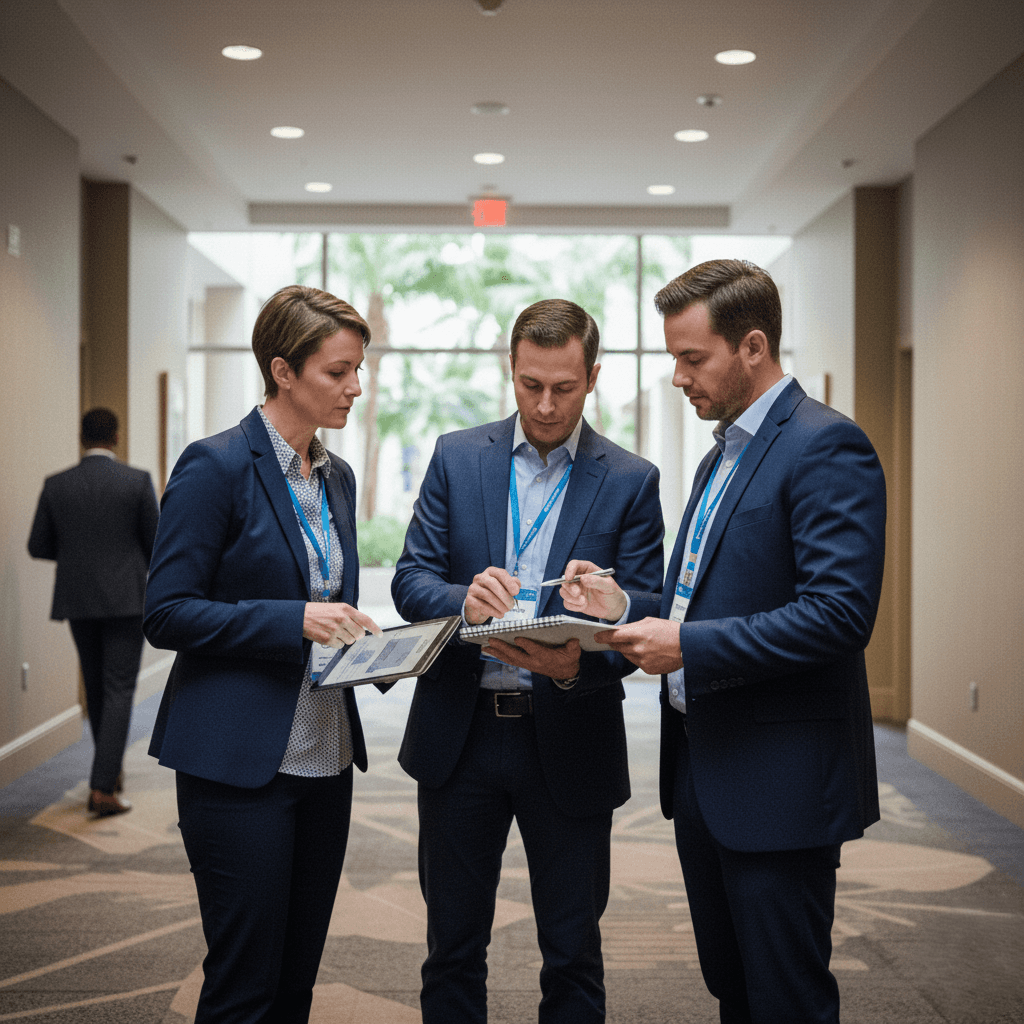 Waste management professionals networking between technical sessions at the Global Waste Management Symposium conference