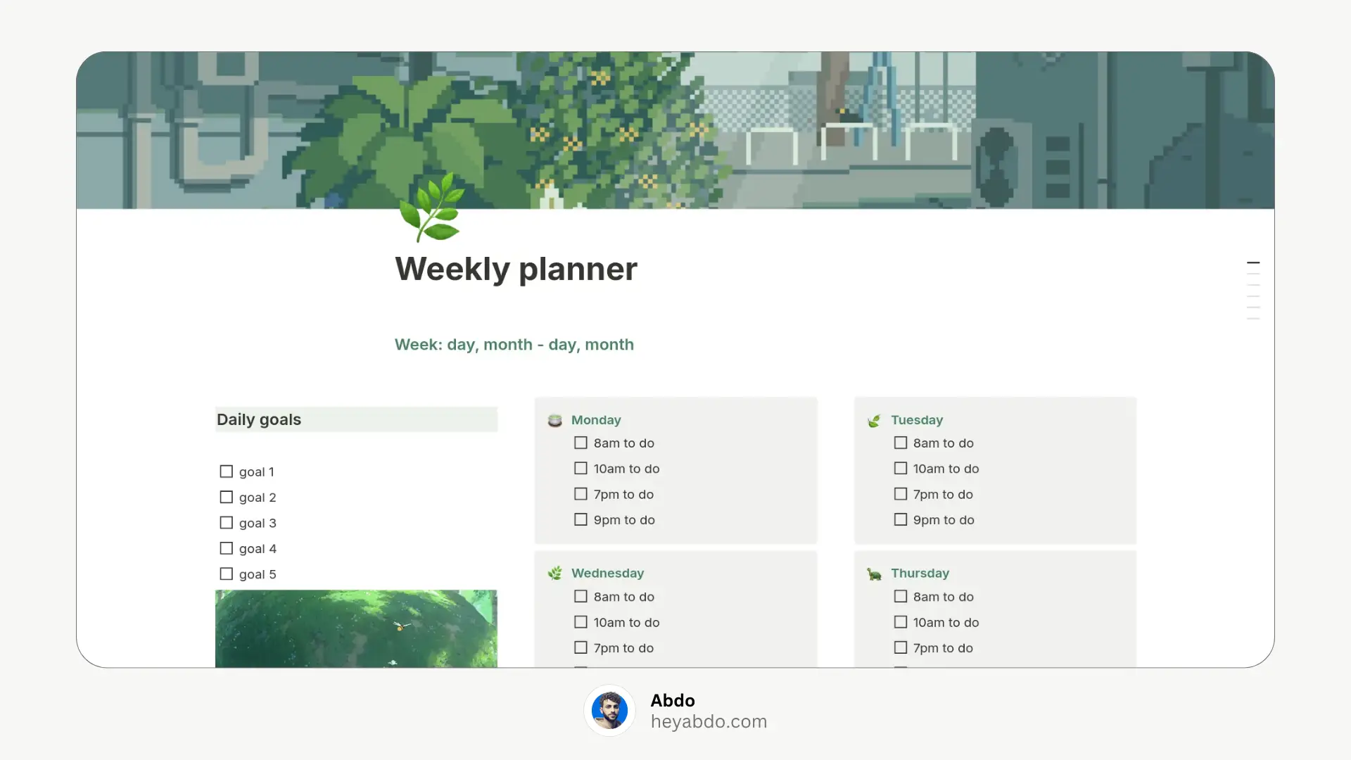 Aesthetic Notion Weekly Planner