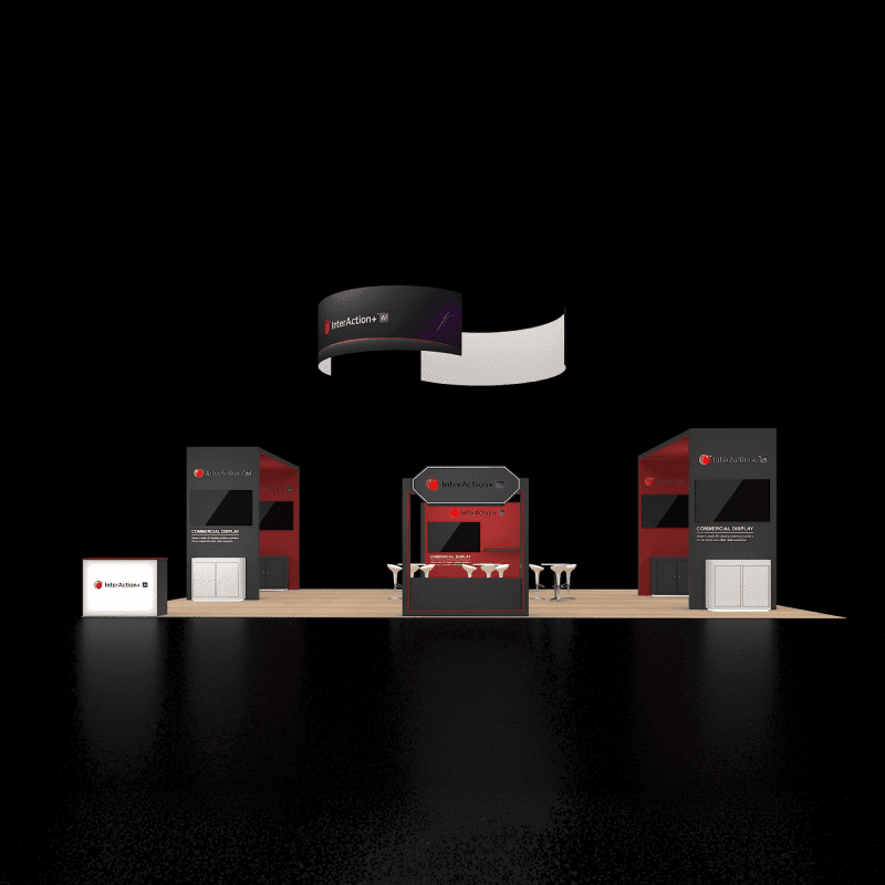 30x40 branded trade show booth rental with product presentations and buyer meeting zones