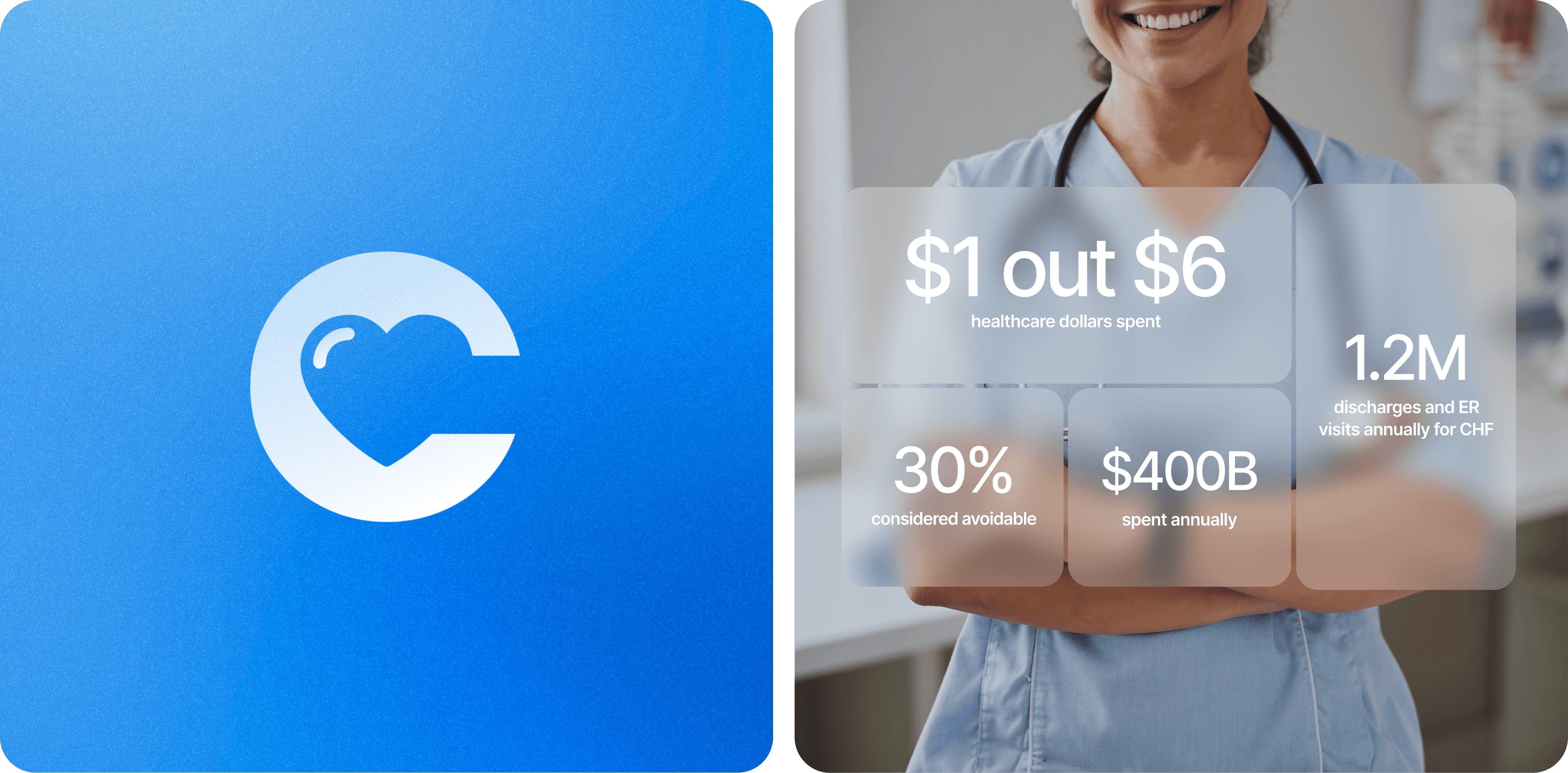 A simple blue gradient background featuring a white logo in the center. The logo consists of the letter "C" with a heart shape integrated into the letter, symbolizing health or care. The heart has a small reflection, giving it a three-dimensional look. The design is clean and modern, representing a brand or company related to cardiovascular or healthcare services.