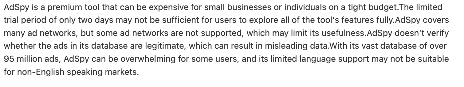 AdSpy review discussing pricing, limited trial, and platform coverage limitations
