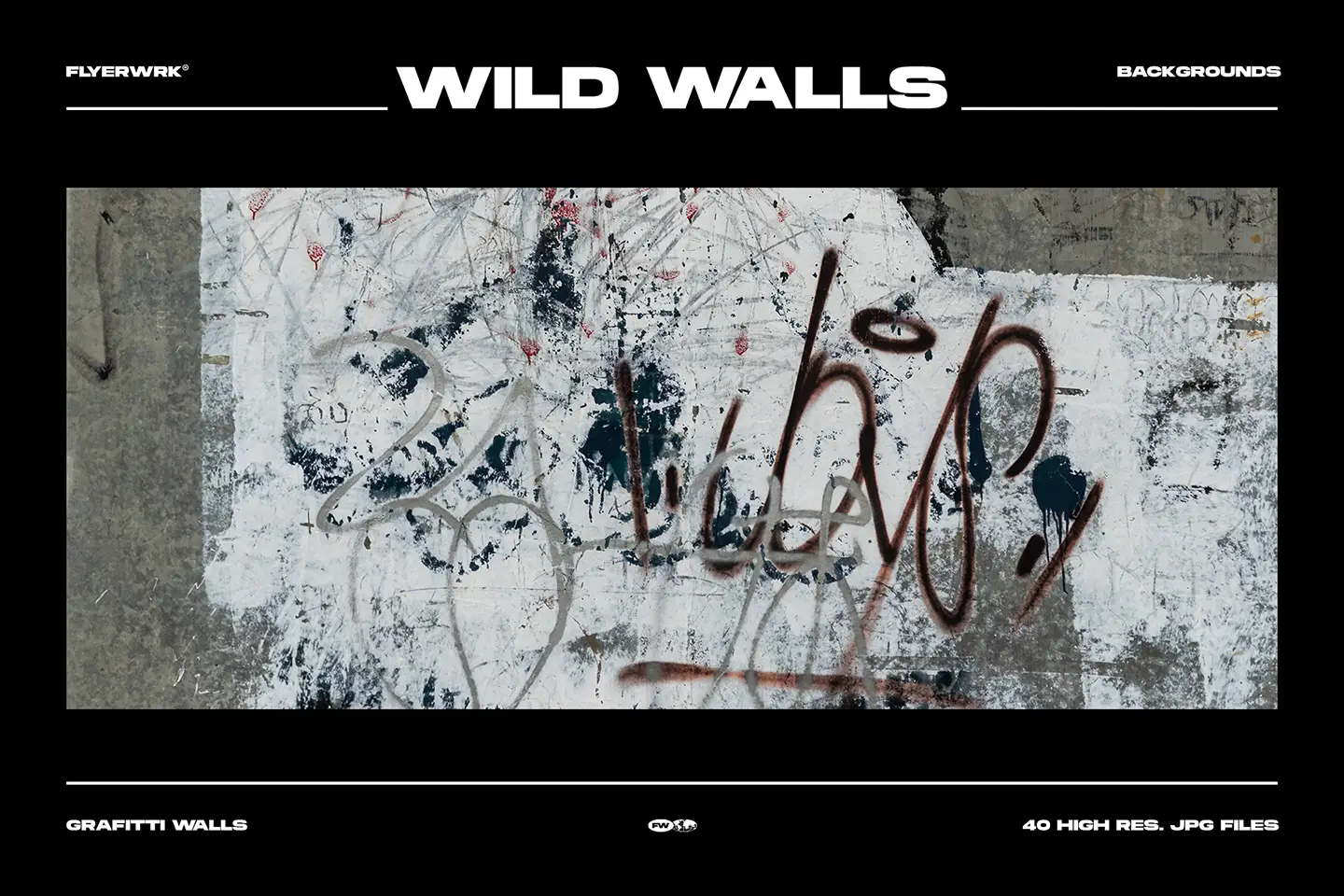 Grungy wild walls urban backgrounds with dark marker tags and white spray paint on industrial walls