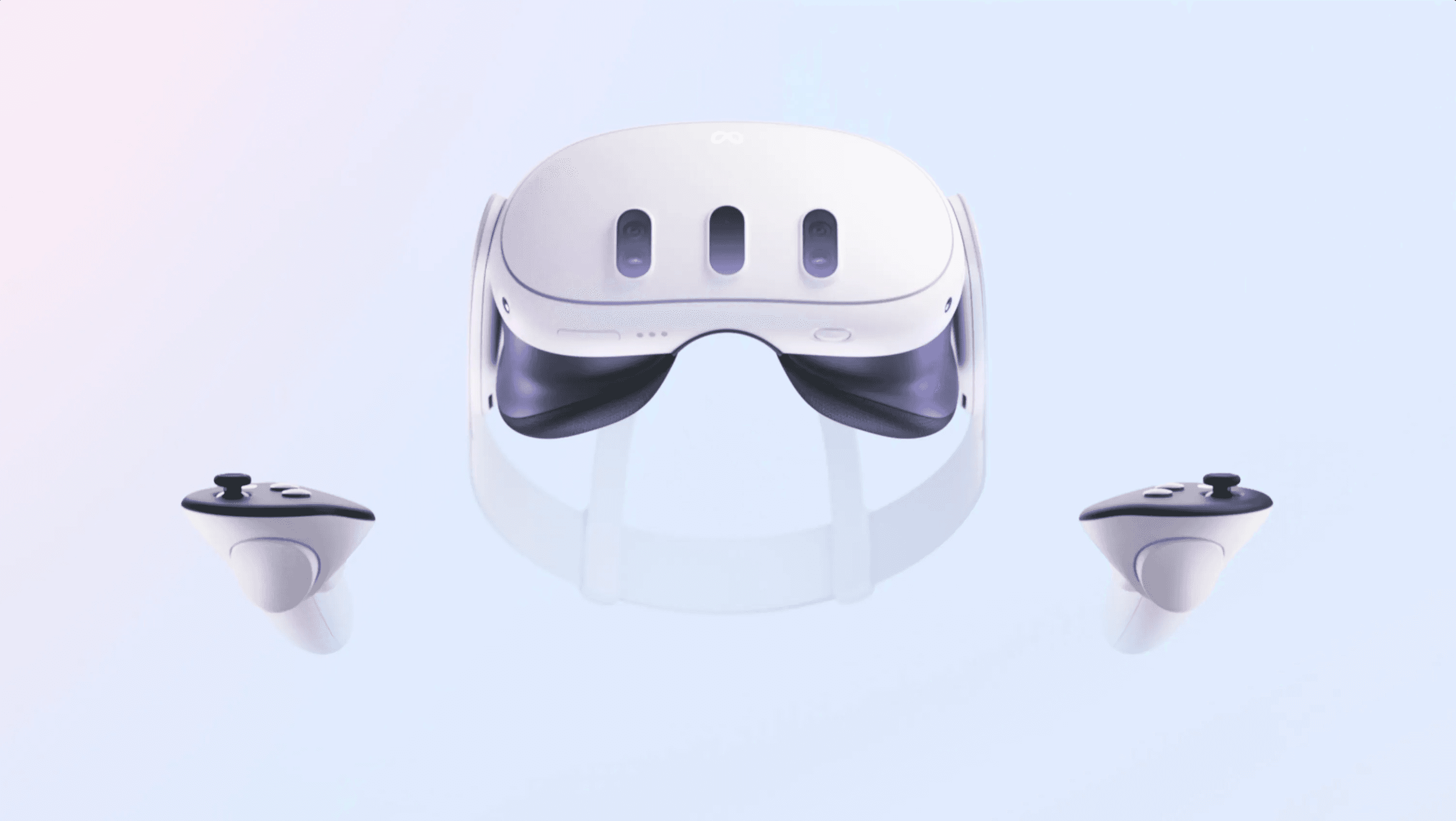 Meta Quest 3 mixed reality headset with Touch Plus controllers.