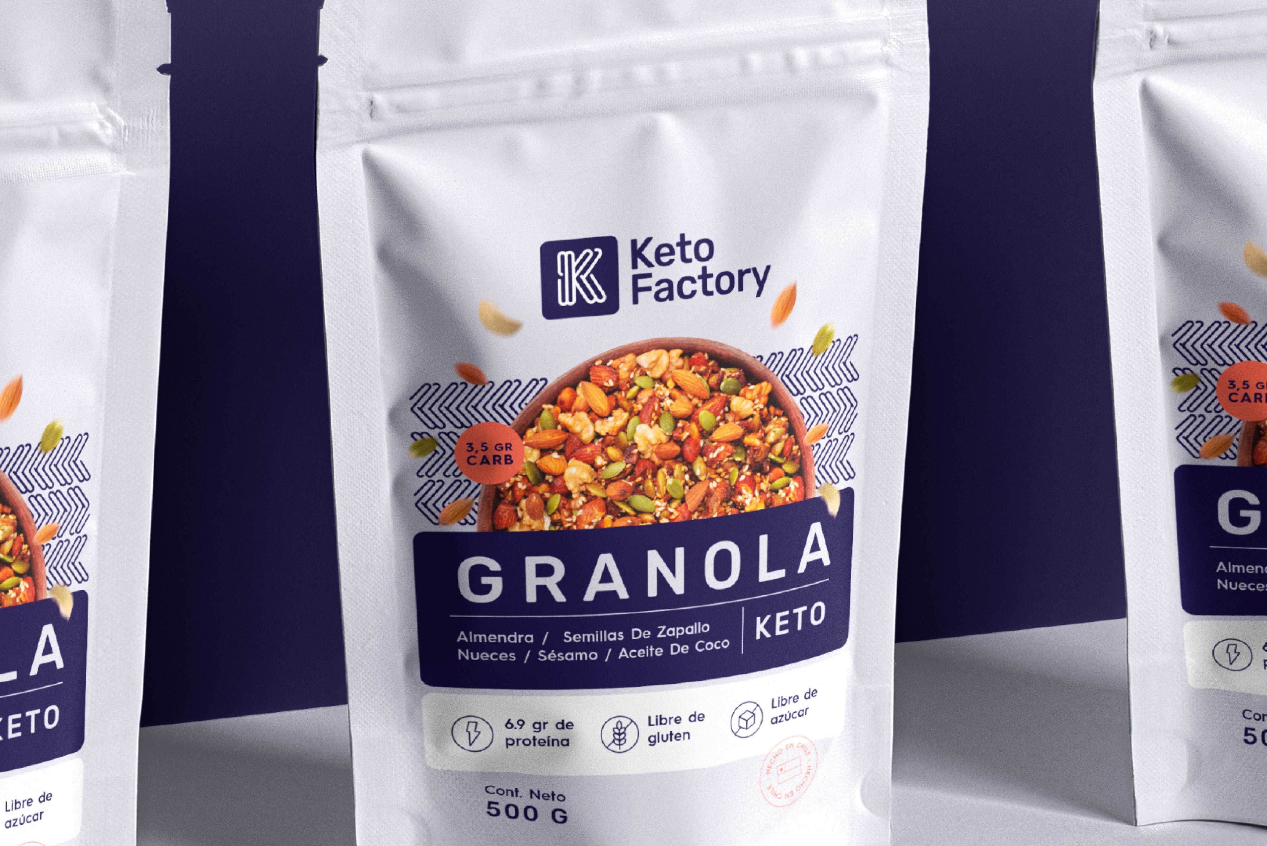 Branding y diseño gráfico para Keto Factory, marca de alimentos keto – Lagom Studio en Chile y Latam.