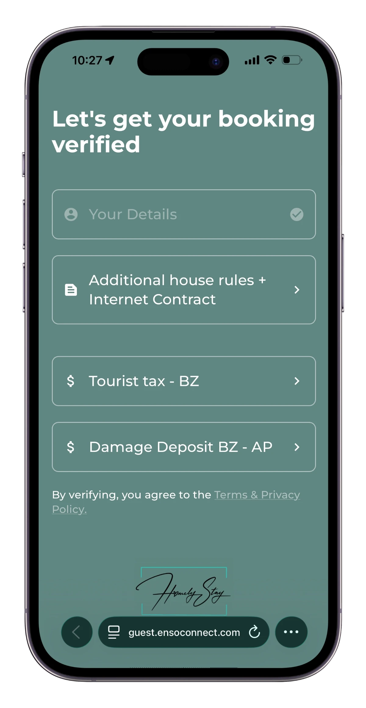 Verificación de Homely Stay