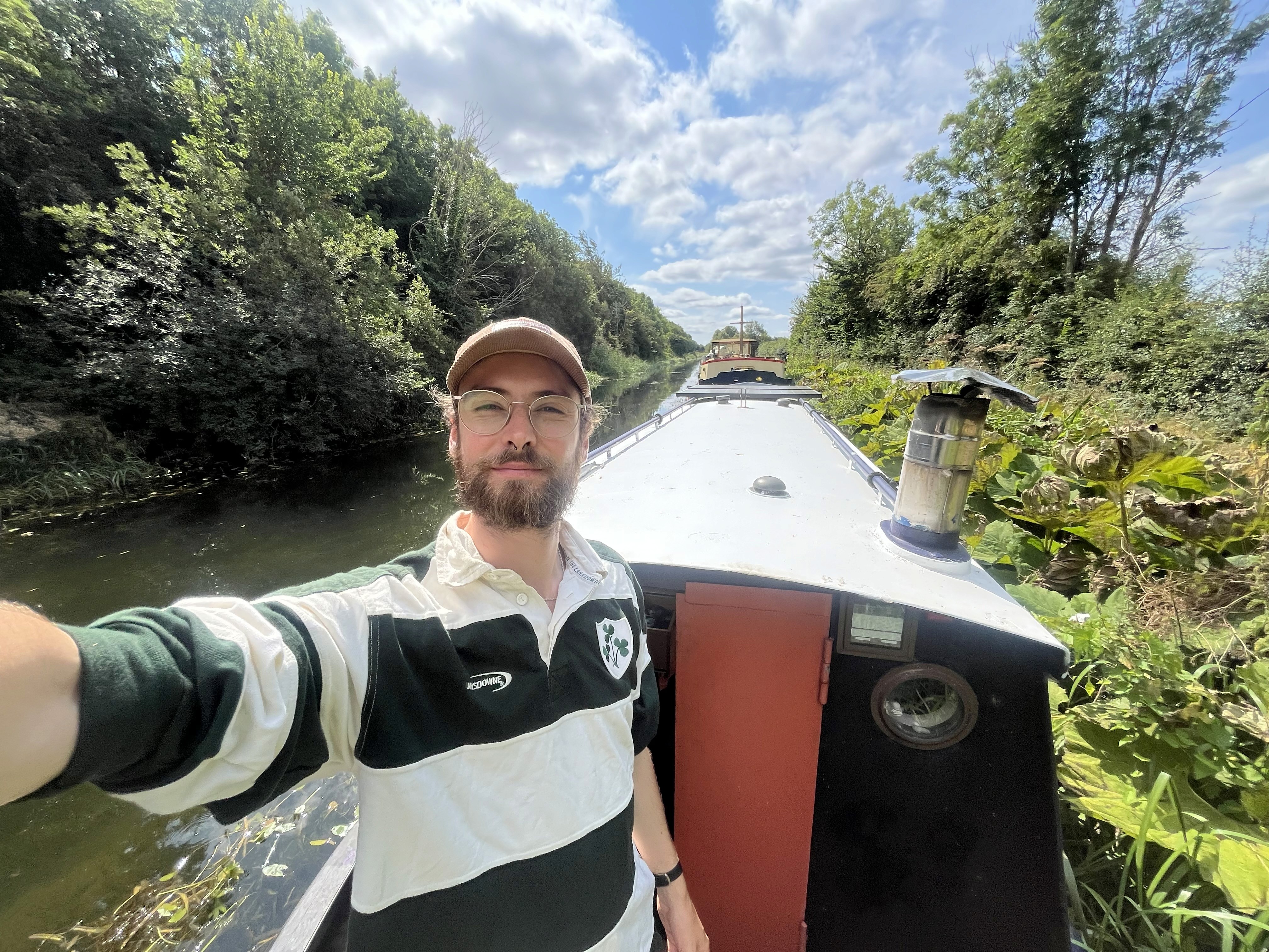 Selfie showing Shane on-board narrowboat home