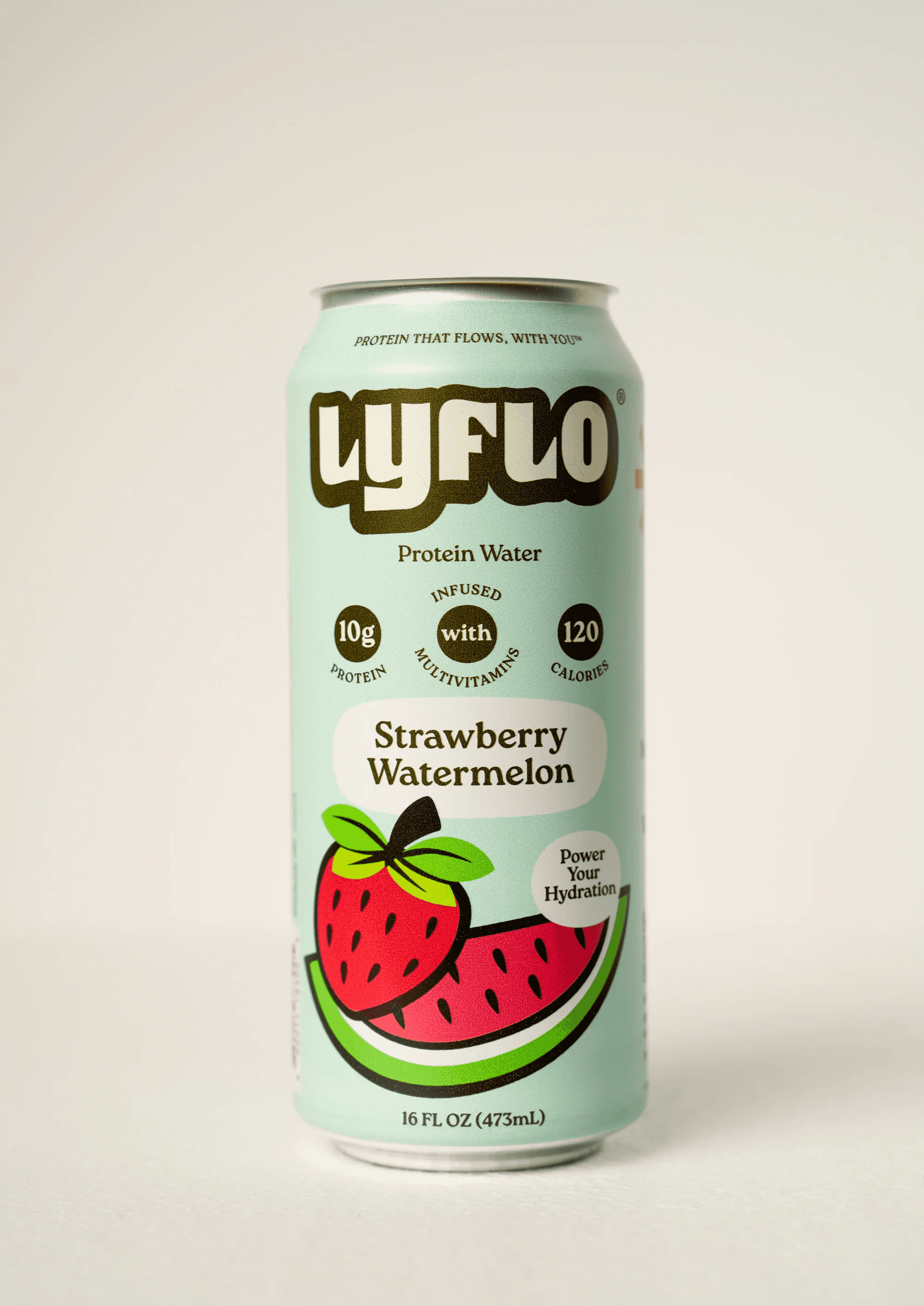 Protein water beverage can in strawberry watermelon flavor