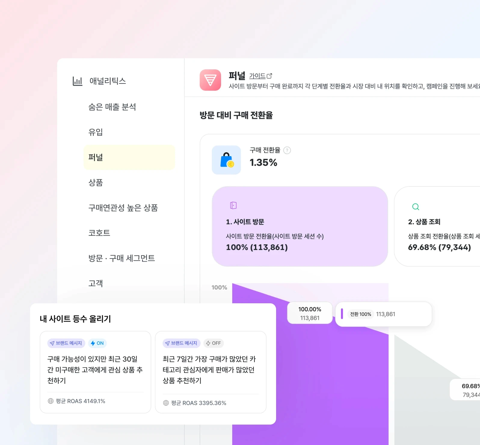 데이터라이즈 콘솔 애널리틱스 화면