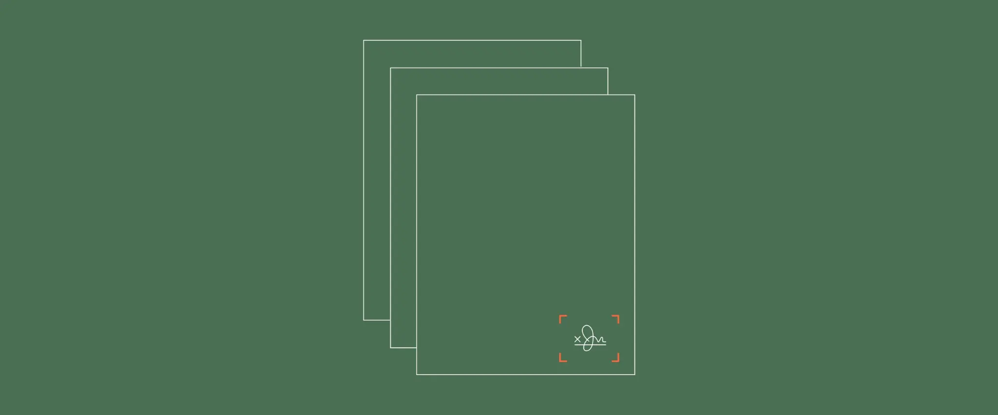 Three stacked documents with a signature and red frame