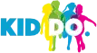 The word "KIDDO" in bold blue and white text, set against a background of four overlapping child silhouettes in yellow, green, blue, and pink.