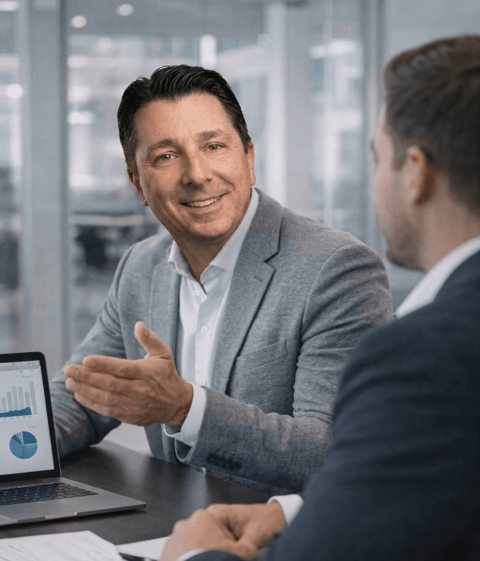 A consultant brainstorming with a manager