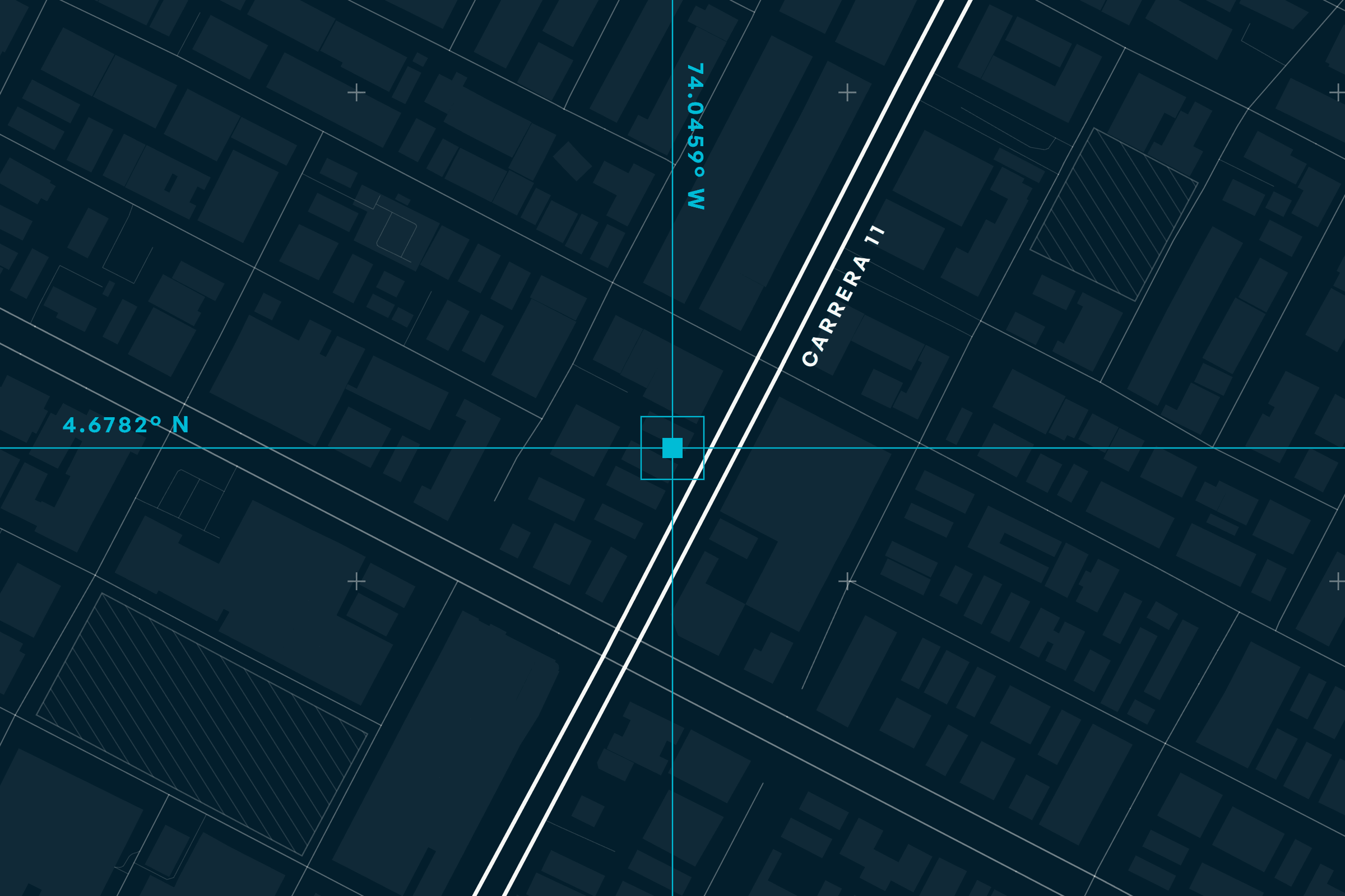 Cartografía del sector de la Carrera 11 con Calle 94A, en Bogotá, con la ubicación de Goyen Legal marcada en cian.