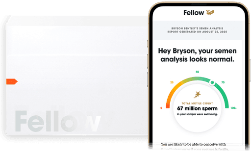 The Fellow Semen Analysis kit and results displayed on a phone
