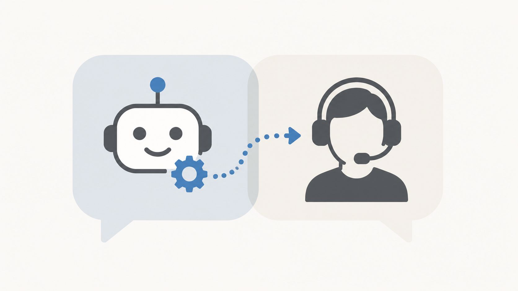 Icono que representa la transferencia de una conversación desde un chatbot automatizado a un agente humano real.