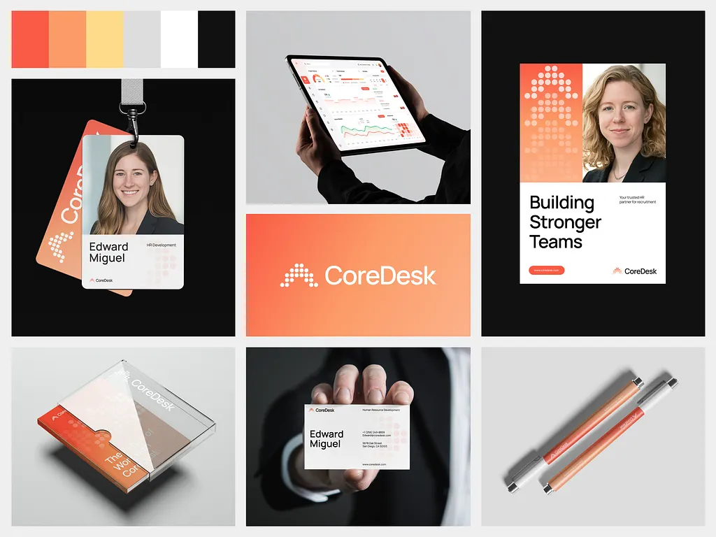 Sakma Studio's branding portfolio for CoreDesk, showcasing a cohesive brand identity, logo, and corporate stationery